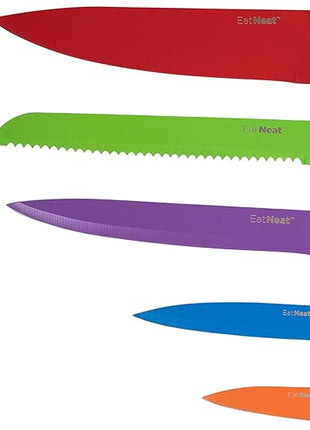 EatNeat 12-Piece Knife Set – Chef, Bread, Carving, Utility & Paring Knives with Sheaths, Sharpener & Cutting Board – Non-Stick Stainless Steel, Ergonomic, Dishwasher Safe – Ideal for Home, RV & Gift