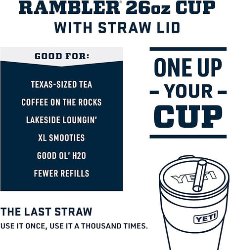 YETI Rambler 26 oz Straw Cup, Vacuum Insulated, Stainless Steel with Straw Lid