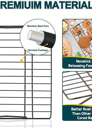 P&P CHEF Cooling Rack, 5-Tier Stainless Steel Stackable Baking Cooking Racks for Cooling Roasting Grilling, Collapsible & Heavy Duty, Oven Safe & Easy Clean, 15" x 10", Black