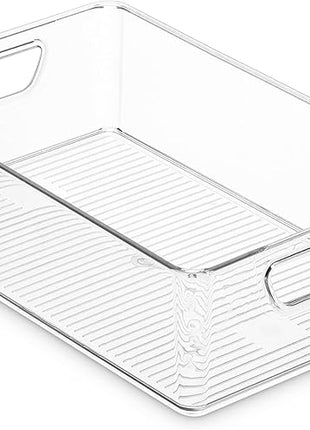 Munfix Set Of 16 Refrigerator Organizer Bins - Plastic Pantry Organization and Storage Baskets - Stackable Food Fridge Organizers with Cutout Handles for Freezer, Kitchen, Countertops, Cabinets