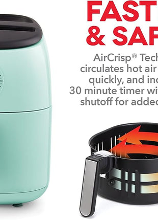 DASH Tasti-Crisp™ Express Air Fryer Oven, 2.6 Qt., Aqua – Compact Air Fryer for Healthier Food in Minutes, Ideal for Small Spaces - Auto Shut Off, Analog, 1000-Watt
