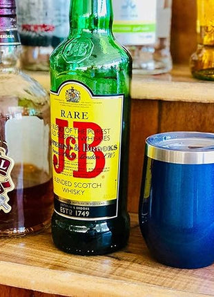 CHILLOUT LIFE 12 oz Stainless Steel Wine Tumblers 2 Pack - Double Wall Vacuum Insulated Wine Glasses Cups with Lids and Straws Set Keeping Cold & Hot for Coffee, Beer, Ice Cream - Blue Sparkle