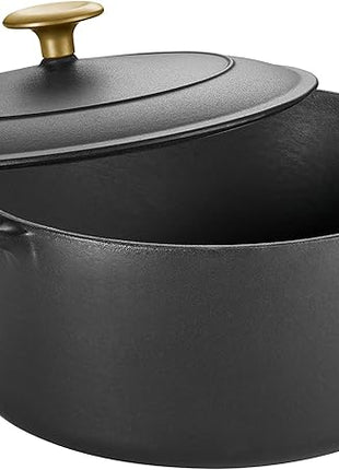 Tramontina Bestow Enameled Cast Iron Dutch Oven Pot with Lid, Round 5.5-quart, Matte Black with Gold Knob