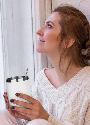 MEZMUT 12oz Insulated Wine Tumbler with Lid Double Wall Vacuum Stainless Steel Wine Glass Coffee Mug Insulated Tumbler Cup for Champaign, Cocktail, Beer (White,4 Pack)