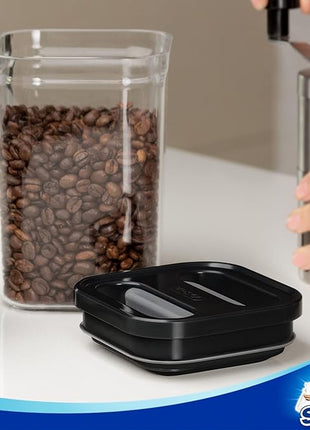 MR.SIGA 4 Pack Airtight Food Storage Container Set, BPA Free Kitchen Pantry Organization Canisters, One-handed Airtight Cereal Snack Candy Storage Containers, 1 L / 34oz, Medium, Black