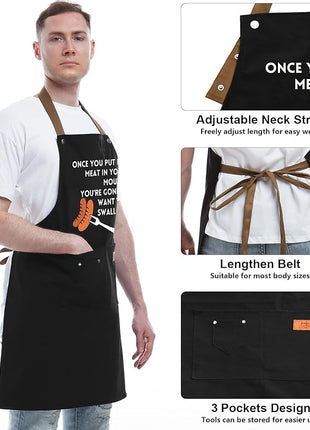 REHAVE Gift Ideas For Her Him - Birthday Gifts For Men, Dad, Husband, Boyfriend, Brother - Funny BBQ Apron for Men with Pockets, Dad Gifts from Daughter, Son - Cooking Gifts, BBQ Gifts, Grill Apron