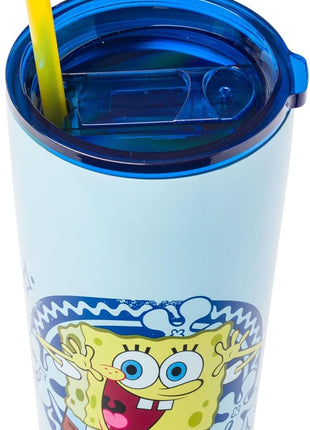 Silver Buffalo Spongebob Squarepants Happy Jazz Hands Double Walled Stainless Steel Tumbler with Straw, 22 Ounces