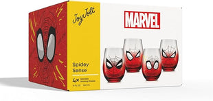 JoyJolt Marvel Spider-Man Spidey-Sense Stemless Drinking Glasses, 19oz Superhero Glass Tumblers, Set of 4 Drink Glasses, Marvel Gifts for Men and Women