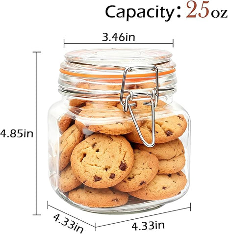 Encheng 25 oz Glass Jars With Airtight Lids And Leak Proof Rubber Gasket,Wide Mouth Mason Jars With Hinged Lids For Kitchen Canisters 750ml, Glass Storage Containers 6 Pack