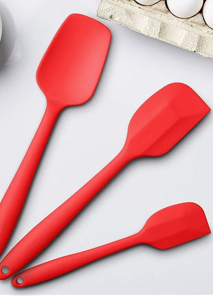 Silicone Spatula 3-piece Set, Ergonomic Handle High Heat-Resistant Spatulas, Non-stick Rubber Spatulas with Stainless Steel Core, Red