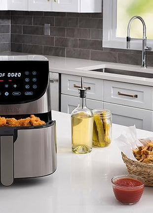 Gourmia Air Fryer Oven Digital Display 7 Quart Large AirFryer Cooker 12 Touch Cooking Presets, XL Air Fryer Basket 1700w Power Multifunction GAF778 Black and stainless steel air fryer FryForce 360°