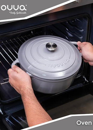 Cast Iron Dutch Oven with Lid – Non-Stick Ovenproof Enamelled Casserole Pot – Sturdy Dutch Oven Cookware – Grey, 7.3-Quart, 30cm – by Nuovva