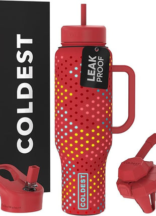 Coldest Tumbler with Handle and Straw - 100% Leak Proof Insulated Tumbler with Lid and Straw (3 Lids) - Stainless Steel Tumblers for Women & Men - Cup Holder Friendly Base, 46 oz (Ember Glowie)