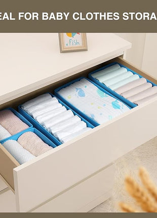DIMJ Drawer Organizers - Set of 4 Fabric Closet Organizers and Storage, Drawer Dividers for Baby Clothes, Socks, Belt, Tie (Blue)