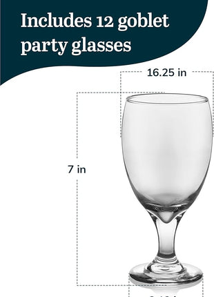 Libbey Classic Glass Goblets Set Of 12, Dishwasher Safe 16.25 Oz Drinking Goblets for Tea, Sangria and More, Ideal Stemmed Water Glasses for Parties