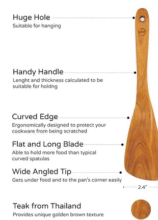 FAAY 11.5” Left-Hand Compact Wooden Spatula – Angled Teak Turner for Left-Handed Cooking, Flat Wide Blade for Stir-Fry, Flipping & Scraping, Handcrafted Thai Teak, Safe for Nonstick Cookware