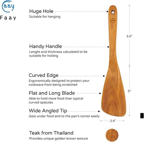 FAAY 11.5” Left-Hand Compact Wooden Spatula – Angled Teak Turner for Left-Handed Cooking, Flat Wide Blade for Stir-Fry, Flipping & Scraping, Handcrafted Thai Teak, Safe for Nonstick Cookware