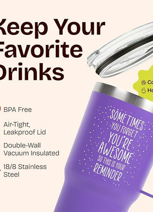 KLUBI Christmas Gifts for Women Coworkers - Sometimes You Forget Your Awesome Gift 20 Ounce Purple Tumbler With Handle - Xmas Gifts for Women Friend Funny You Are Awesome Cup