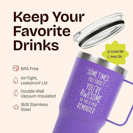 KLUBI Christmas Gifts for Women Coworkers - Sometimes You Forget Your Awesome Gift 20 Ounce Purple Tumbler With Handle - Xmas Gifts for Women Friend Funny You Are Awesome Cup