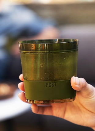 Host Whiskey Freeze Glasses, Double Old Fashioned Glasses, Chill Without Dilution for Bourbon, Vodka, Cold Brew Cocktails, Bourbon Gifts for Men, Gifts for Dad, Home Bar, 9 oz, Set of 2, Olive Green