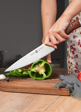 TUO Chef Knife, 8 inch Sharp Kitchen Knife with Pakkawood Handle, High Carbon Steel, Professional for Chopping & Dicing, Gift Box - Fiery Phoenix Series