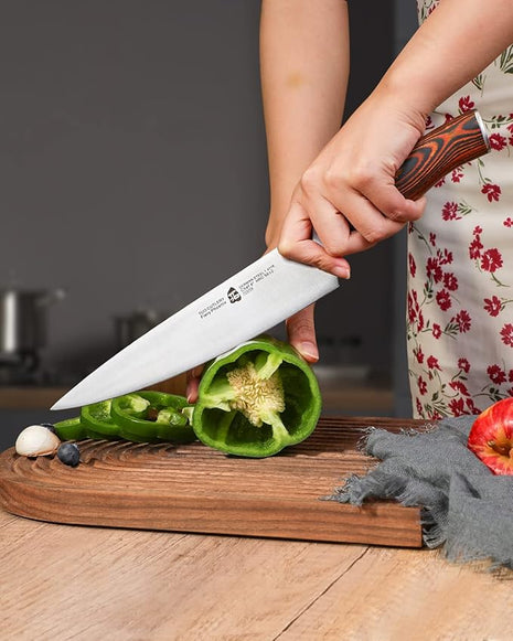 TUO Chef Knife, 8 inch Sharp Kitchen Knife with Pakkawood Handle, High Carbon Steel, Professional for Chopping & Dicing, Gift Box - Fiery Phoenix Series