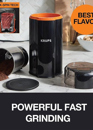 KRUPS Silent Vortex Electric Coffee Grinder: 3 oz Capacity, 5x Quieter, 175W Motor for Coffee Beans, Spices & Herbs - Removable Dishwasher-Safe Bowl, 12-Cup Yield, Black