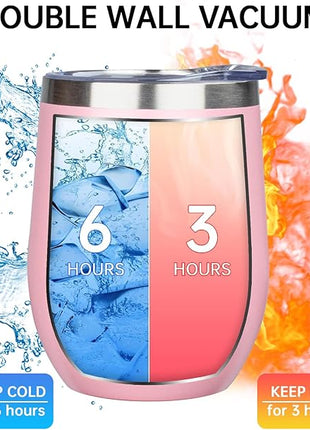 MEZMUT 12 Oz Insulated Wine Tumbler with Lid Double Wall Vacuum Stainless Steel Wine Glass Coffee Mug Insulated Tumbler Cup for Champaign, Cocktail, Beer (Pink, 4 Pack)