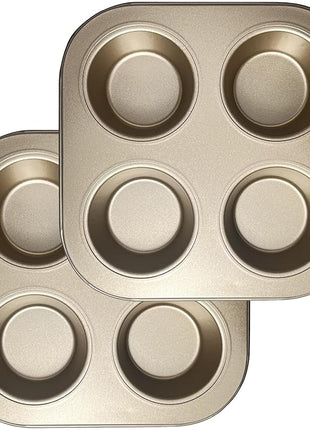 Air Fryer Muffin Pan, Nonstick Cupcake Baking Pan for Counter Top Oven Small Oven, Gold, 2 Pack