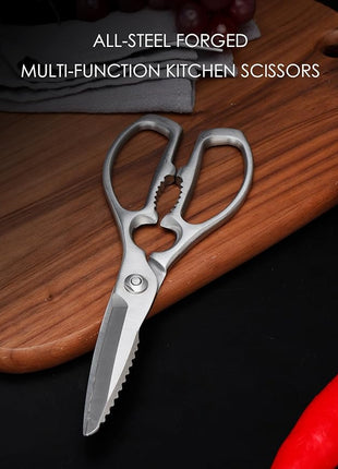 Heavy-Duty Kitchen Scissors Forged from Stainless Steel, Kitchen Shears for Food, Ideal Cooking & Culinary Scissors for Meat, Poultry and Vegetables, Dishwasher Safe, 5-Year Warranty