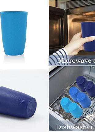 Homienly Wheat Straw Cups 6 PCS Plastic Cups Reusable Unbreakable Drinking Cup Dishwasher Safe Water Glasses (16 OZ,Blue Sky)