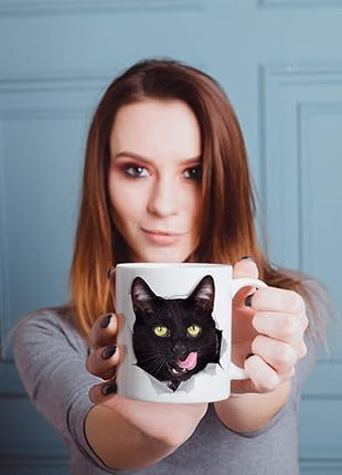 Thirsty Black Cat Coffee Mug - Ceramic Funny Coffee Mug - Perfect Cat Lover Gift - Cute Novelty Coffee Mug Present - Great Birthday or Christmas Surprise for Friend or Coworker, Men and Women (11oz)
