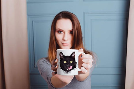 Thirsty Black Cat Coffee Mug - Ceramic Funny Coffee Mug - Perfect Cat Lover Gift - Cute Novelty Coffee Mug Present - Great Birthday or Christmas Surprise for Friend or Coworker, Men and Women (11oz)