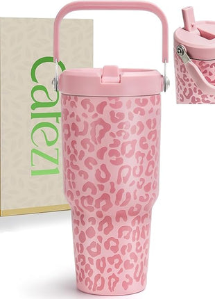 30 oz Flip Straw Tumbler, Stainless Steel Vacuum Insulated Tumblers with Handles, Reusable Insulated Water Bottle for Home, Office, Leakproof, Fit in Cup Holder