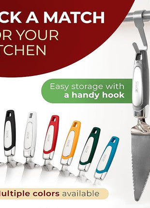 Orblue Pie Server, Essential Kitchen Tool, Serrated on Both Sides, Great for Right or Left Handed Chef, Stainless Steel Flatware, Cake Cutter, Gray