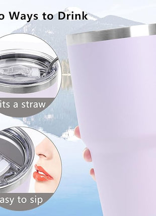 Toopify 30 oz Stainless Steel Insulated Tumbler Travel Mug with Straw Slider Lid, Cleaning Brush, Double Wall Vacuum