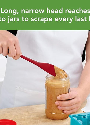 Tovolo Flex-Core All-Silicone Long-Handled Jar Scraper Spatula, Angled Turner Head, Kitchen Tool With Flat Back & Curved Front for Scooping & Scraping, Cayenne