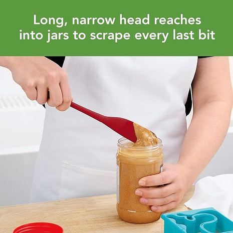 Tovolo Flex-Core All-Silicone Long-Handled Jar Scraper Spatula, Angled Turner Head, Kitchen Tool With Flat Back & Curved Front for Scooping & Scraping, Cayenne