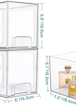 Vtopmart 6 pack Stackable Storage Drawers, 6.6''Tall Acrylic Bathroom Makeup Organizers,Clear Plastic Drawers For Vanity, Undersink, Kitchen Cabinet,Pantry Organization and Storage