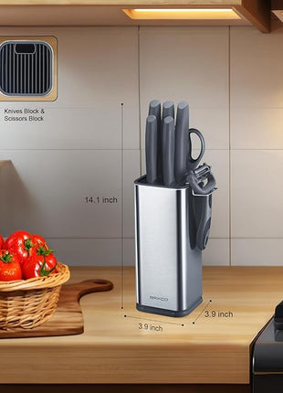 RAXCO 10-Piece Kitchen Knife Set | Stainless Steel Holder | Compact Design - Gray
