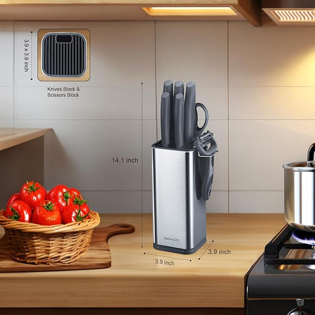 RAXCO 10-Piece Kitchen Knife Set | Stainless Steel Holder | Compact Design - Gray