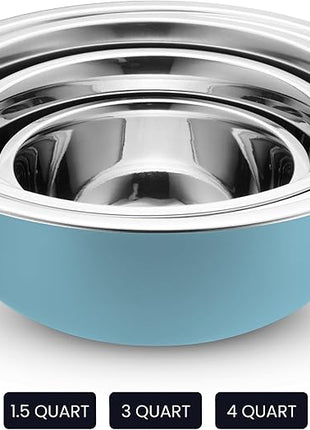 WHYSKO Stainless Steel Mixing Bowl Set, 10 Piece Stainless Steel Mixing Bowls with Lids Set for Food Prep Storage and Serving, Dishwasher Safe for Kitchen Baking Cooking, Light Blue