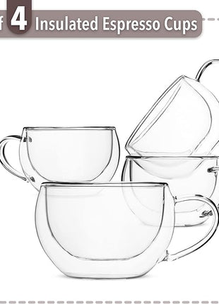 BTaT Insulated Espresso Cups, Glass Tea & Coffee Mugs, Set of 4 (6 oz, 180 ml), Double Wall, Latte & Espresso Glasses