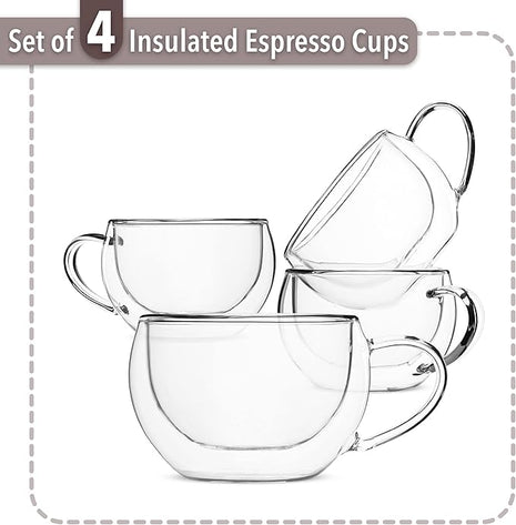 BTaT Insulated Espresso Cups, Glass Tea & Coffee Mugs, Set of 4 (6 oz, 180 ml), Double Wall, Latte & Espresso Glasses