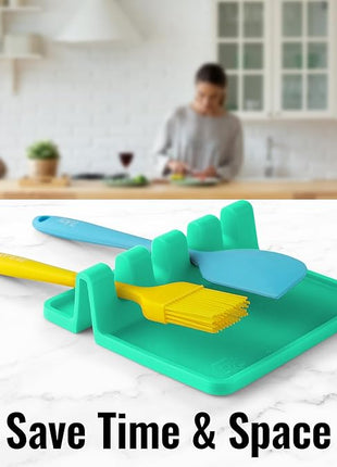Zulay Kitchen Silicone Utensil Rest with Drip Pad for Multiple Utensils - BPA-Free, Heat-Resistant Spoon Rest & Spoon Holder for Stove Top - Kitchen Utensil Holder for Ladles & Tongs - Carnival Grass