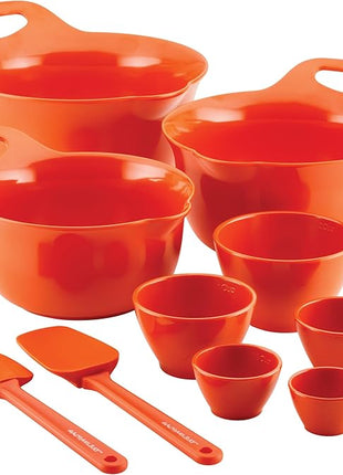 Rachael Ray Pantryware Mixing Bowl Measuring Cup and Utensil Set, 10 Piece, Orange