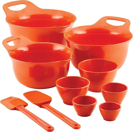 Rachael Ray Pantryware Mixing Bowl Measuring Cup and Utensil Set, 10 Piece, Orange