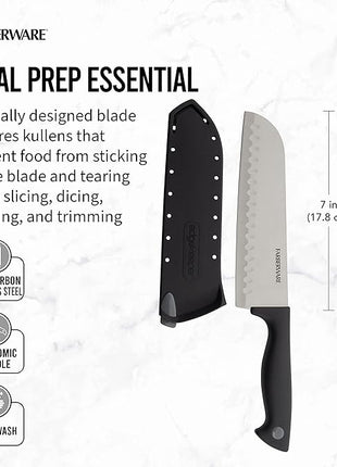 Farberware Edgekeeper 7-Inch Santoku Knife with Self-Sharpening Blade Cover, High Carbon-Stainless Steel Kitchen Knife with Ergonomic Handle, Razor-Sharp Knife, Black