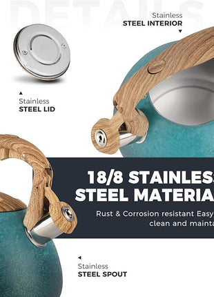 POLIVIAR Tea Kettle, 2.7 Quart Stovetop Tea Kettle, Audible Whistling Teapot with Crackle Finish, Food Grade Stainless Steel for Anti-Rust, Anti Hot Handle, Suitable for All Heat Sources (JX2023-LYD)