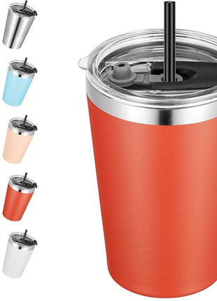 VEGOND 12oz Tumbler Stainless Steel Tumbler bulk Vacuum Insulated Double Wall Travel Tumbler with Lid and Straw Reusable Tumbler, Brick Red 1 Pack